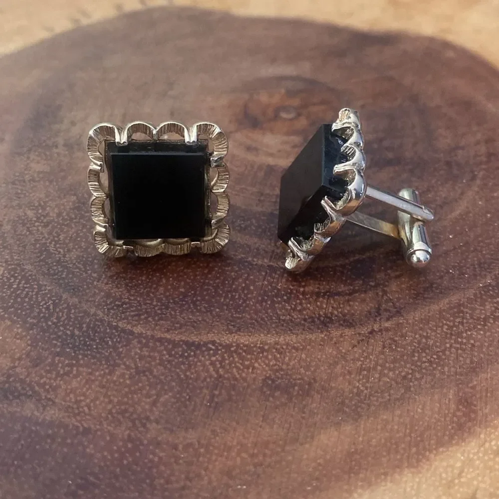 Vintage MCM Mod onyx silver cuff links